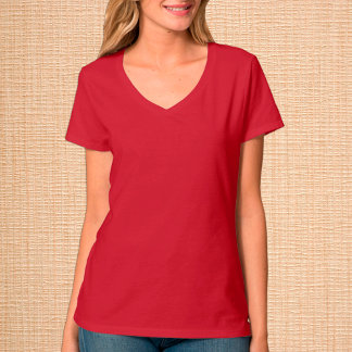 レディースレッドVネックTシャカスタマイズツ/  Tシャツ