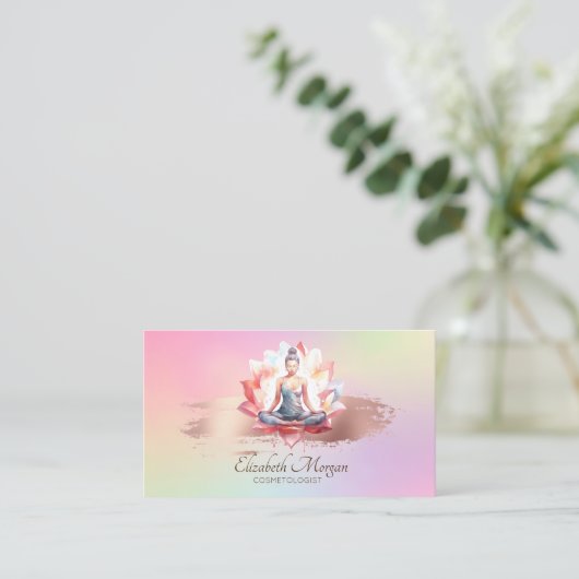 レディースロータスバラ金ゴールドブラシストロークホログラフィック 名刺 (スタンド正面)