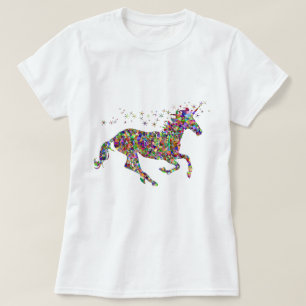 レディース女の子のTシャツのカラフルなモザイクユニコーン Tシャツ