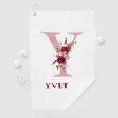 レディース赤面ピンクフローライニシャルYと名前 ゴルフタオル (インサイチュ)