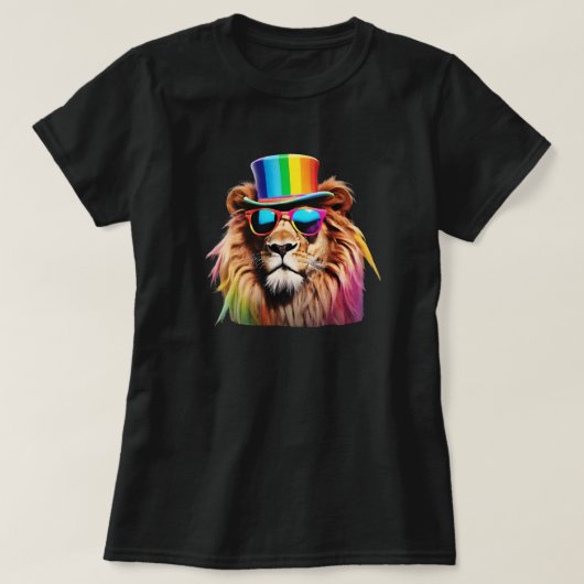 レディース おもしろ 虹 ライオン Tシャツ (デザイン正面)
