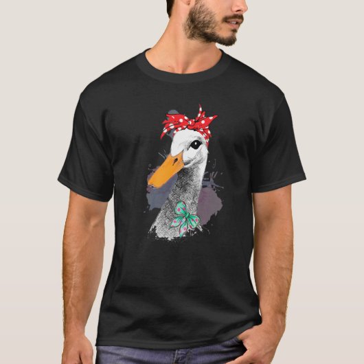 レディース ダック ママ バンダナ 農場の動物 Tシャツ (正面)