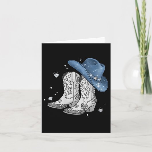 レディース デニム＆ダイヤモンド ブラックTシャツ ウェスタンカウガール カード (正面)