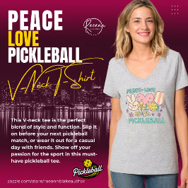 レディース ピース ラブ ピックルボール Vネック Tシャツ