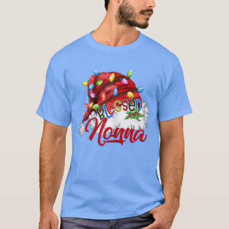 レディース レディース 祝福されたノンナ サンタ ハット クリスマス ライト Tシャツ