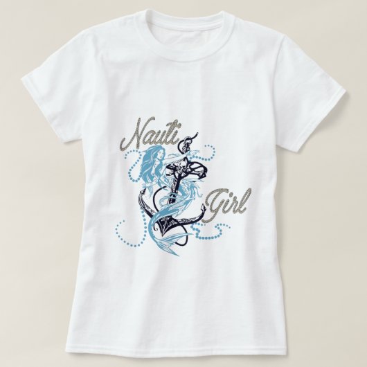 レディース 海洋性 ナウティーガール 青 マーメイド Tシャツ (デザイン正面)