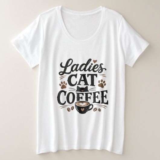 レディース 猫 コーヒー Tシャツ - かわいい猫好きへのギフト (デザイン正面)