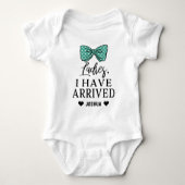 レディース、私が到着しました ベビーボディスーツ (正面)