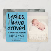 レディース、私は男性の出生発表に到着した 案内状 (正面/裏面)