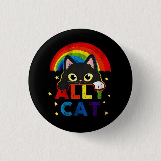 レディースAlly Cat LGBTプライドAlly Black Cat With Rai 缶バッジ (正面)