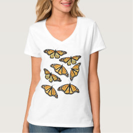 レディースVネックTeeたくさんの（昆虫）オオカバマダラ、モナーク Tシャツ