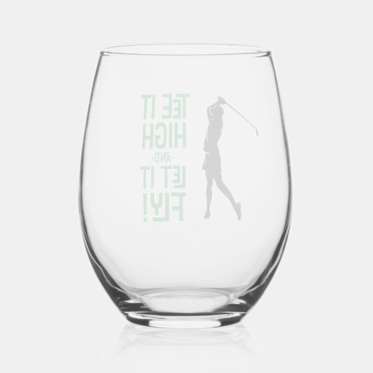 レディーズゴルフティーおもしろいスポーツ引用文かわいいブラックグリーン ステムなしワイングラス (裏面)