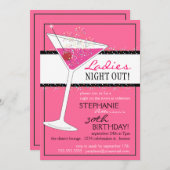 レディーズナイトアウトマルティーニピンク誕生祝い 招待状 (正面/裏面)
