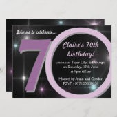 レディーズ·ピンク/パープル·セブティート70歳の誕生日パーティー 招待状 (正面/裏面)