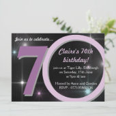 レディーズ·ピンク/パープル·セブティート70歳の誕生日パーティー 招待状 (スタンド正面)