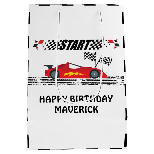 レディーセットゴーレースクーレーズレッド誕生日 ミディアムペーパーバッグ (裏面)