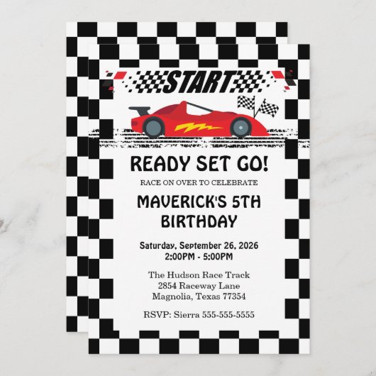 レディーセットゴーレースクーレーズレッド誕生日 招待状 (正面/裏面)