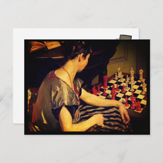 レディーチェスプレーヤーヴィンテージアート19世紀 ポストカード (正面/裏面)