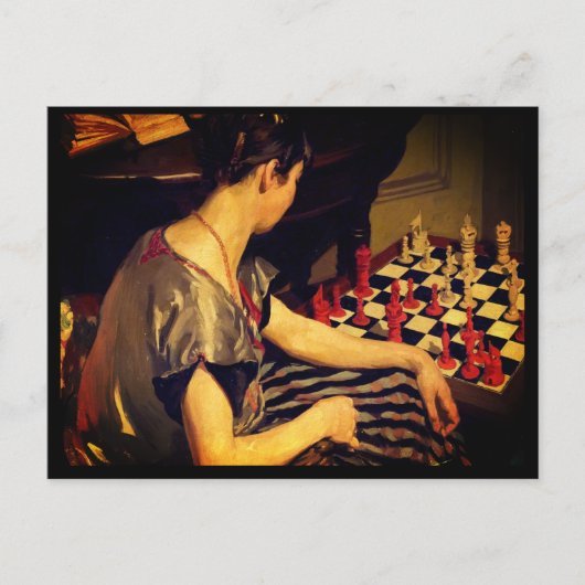 レディーチェスプレーヤーヴィンテージアート19世紀 ポストカード (正面)