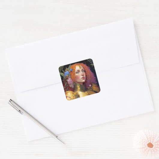 レディーナイトウォーリアマーアーマーファンタジーアート スクエアシール (封筒)