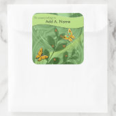 レディーバグと蝶の緑のテンプレート スクエアシール (バッグ)