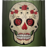 レディーバグアイ付き砂糖スカルスカル顔 シャワーカーテン (正面)