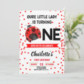 レディーバグガールファースト誕生日レッド紙吹雪 招待状 (スタンド正面)