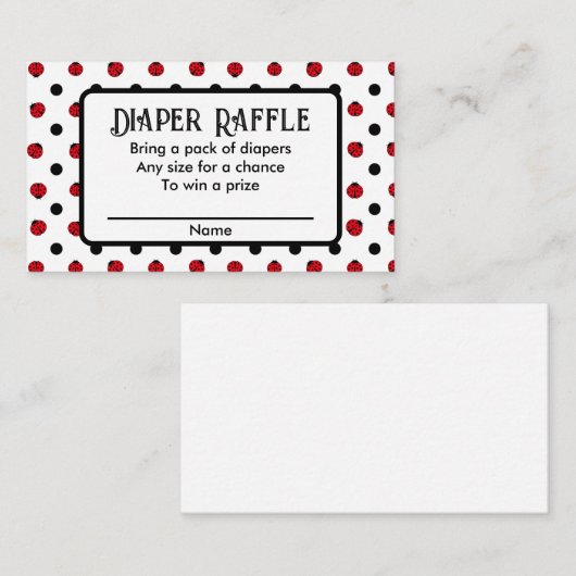 レディーバグ水玉模様ベビーシャワーおむつラッフル エンクロージャーカード (正面/裏面)