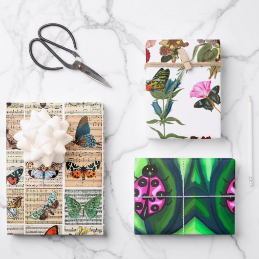 レディーバグ蝶昆虫シート音楽花 ラッピングペーパーシート (正面)