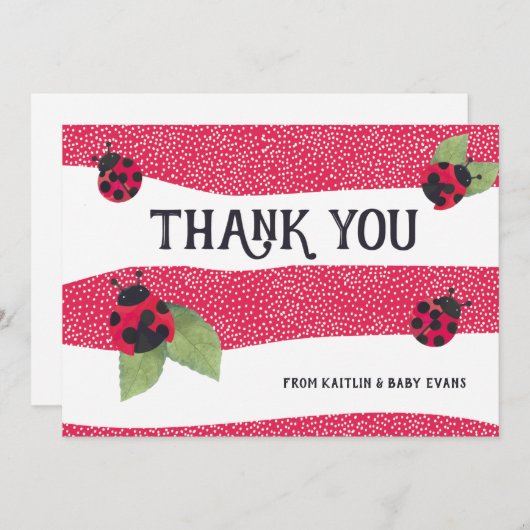 レディーバグ赤ちゃんシャワーありがとう サンキューカード (正面/裏面)