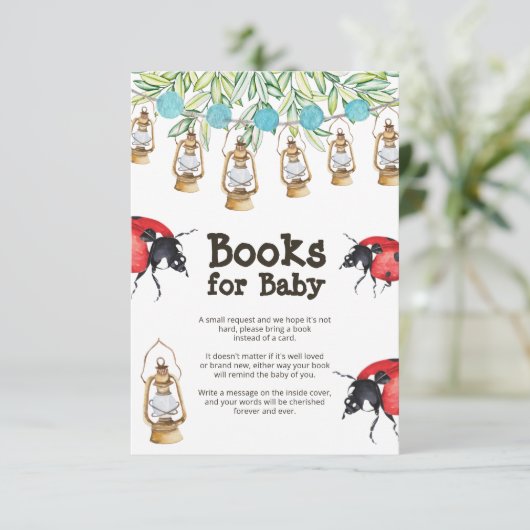 レディーバグ赤ちゃんシャワーブックリクエストエンクロージャカード 招待状 (スタンド正面)