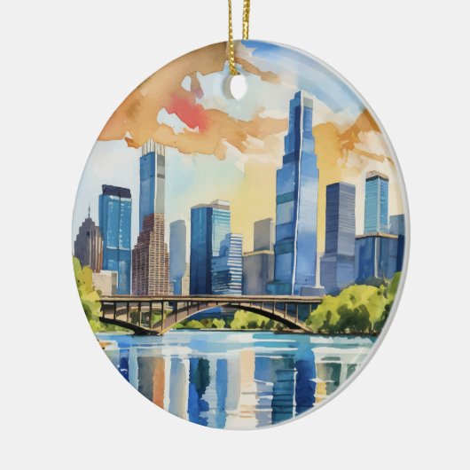 レディーバードレイクオースティンテキサス州水彩色 セラミックオーナメント (左)