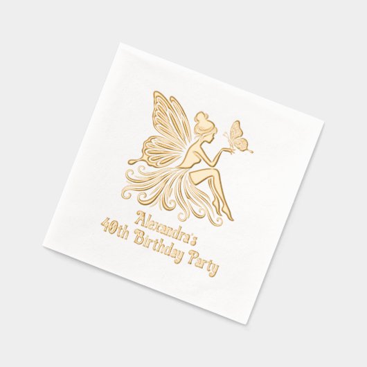レディーフェアリーホールディングバタフライエイジ誕生日 箔ナプキン (左)