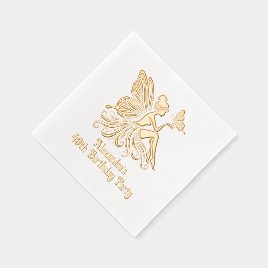 レディーフェアリーホールディングバタフライエイジ誕生日 箔ナプキン (右)