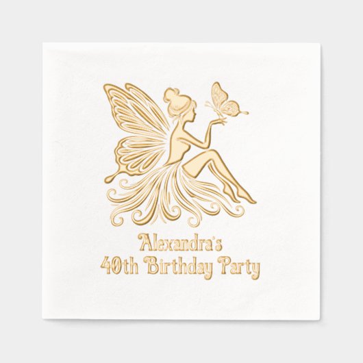 レディーフェアリーホールディングバタフライエイジ誕生日 箔ナプキン (正面)