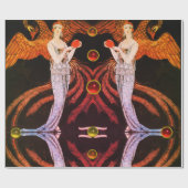 レディーフェニックスアールデコ美しいファッションオレンジブラック ラッピングペーパー (フラット)