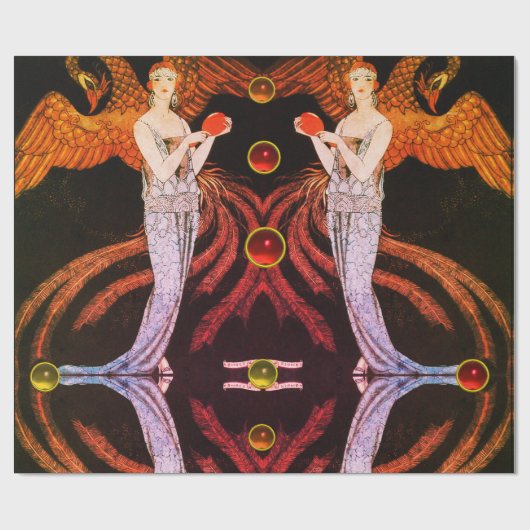 レディーフェニックスアールデコ美しいファッションオレンジブラック ラッピングペーパー (フラット)