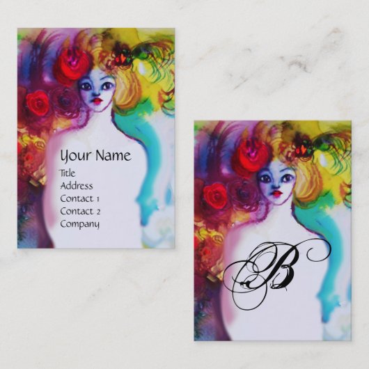 レディーフローラモノグラム美しいサロンメイクアップアーティスト 名刺 (正面/裏面)