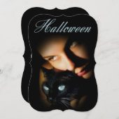 レディーブルーアイドキャットアダルトハローウィンパーティ招待状 招待状 (正面/裏面)