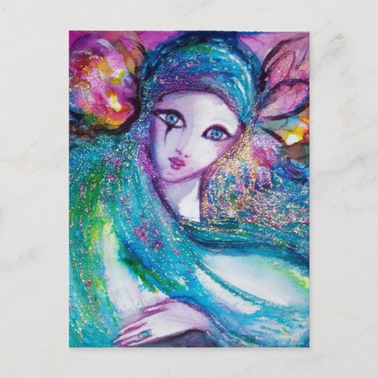 レディーブルーマスクベネチアンマスカレードパーティー ポストカード (正面)