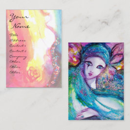 レディーブルーマスクベネチアンマスカレードピンク金ゴールドバラ 名刺