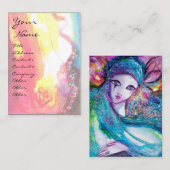 レディーブルーマスクベネチアンマスカレードピンク金ゴールドバラ 名刺 (正面/裏面)