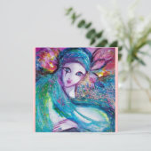 レディーブルーマスクマスカレードパーティーピンクティール（緑がかった色）招待状 招待状 (スタンド正面)