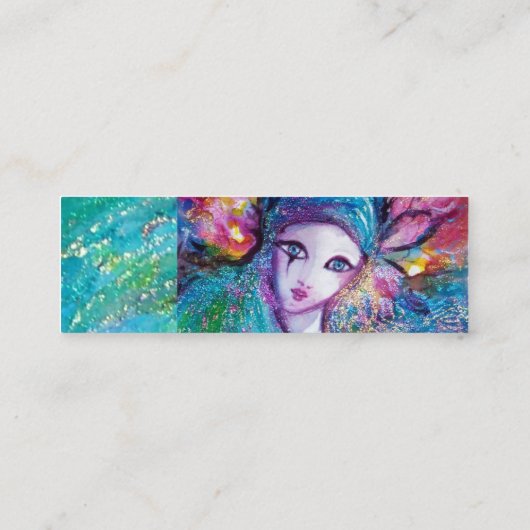 レディーブルーマスクヴェネチアンマスカレードティール（緑がかった色）スパークレス スキニー名刺 (裏面)