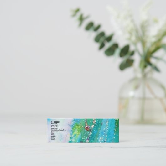 レディーブルーマスクヴェネチアンマスカレードティール（緑がかった色）スパークレス スキニー名刺 (スタンド正面)