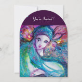 レディーブルーマスク エレガントマスカレードパーティー、ターコイズブラック 招待状 (正面)