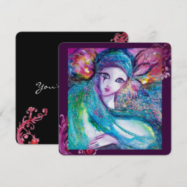 レディーブルーマスク エレガントマスカレードパーティー、ターコイズブラック 招待状