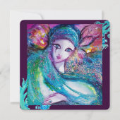 レディーブルーマスク エレガントマスカレードパーティー、ターコイズ ブラック 招待状 (正面)