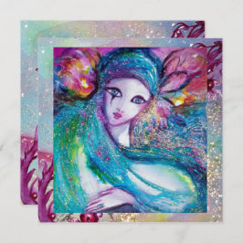 レディーブルーマスク・マスカレードパーティーフローラルスパークル 招待状