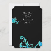 レディーブルーマスク・マスカレードパーティー、ターコイズの花の渦巻き 招待状 (裏面)